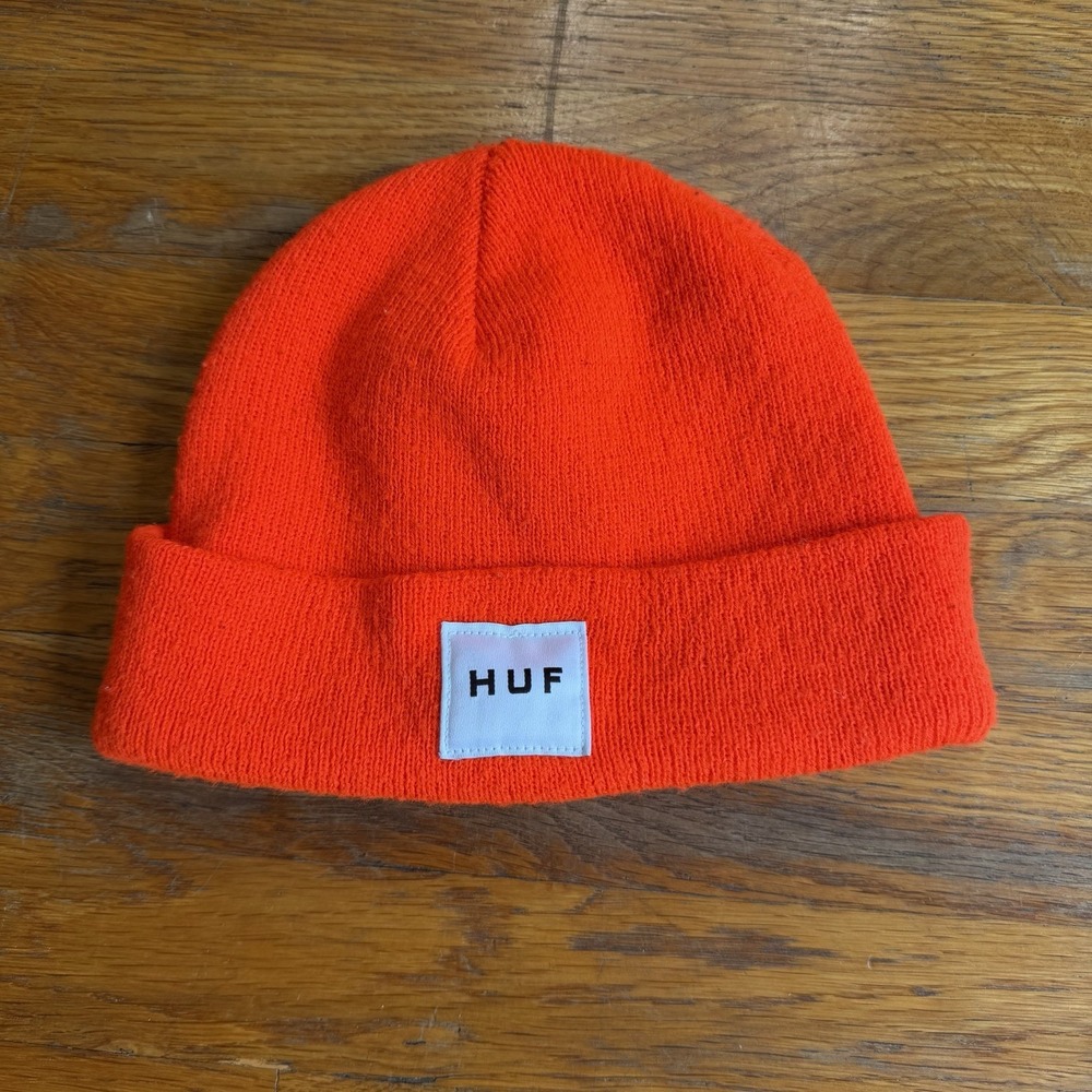 HUF Acrylic Hunter Orange Beanie Hat Logo Front Patch Blaze Caution